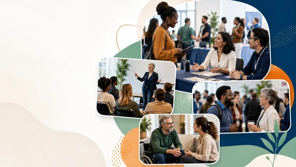 Collage de persones en entorns professionals i activitats de Fem-ho Possible